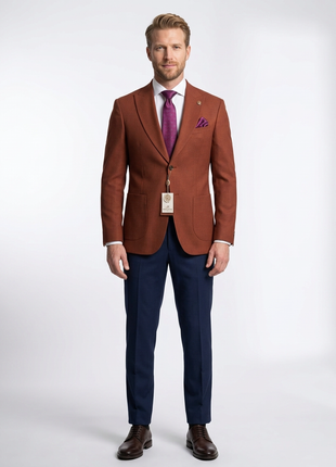 Romaster Rust Slim Fit Stretch Wool Blend Blazer Sportcoat With Patch Pockets