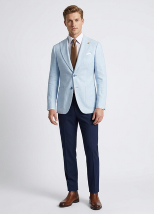 Romaster Light Blue Slim Fit Linen Blend Blazer Sportcoat With Patch Pockets