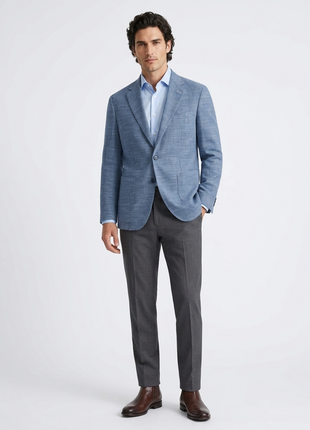 Canuti Silvio Blue Textured Modern Fit Notch lapel Cotton Linen Blend 2 Button Blazer Sportscoat