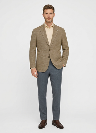 Canuti Silvio Brown Textured Modern Fit Notch lapel Cotton Linen Blend 2 Button Blazer Sportscoat