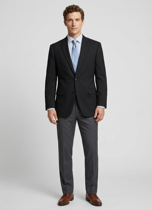 Mens Classic Fit Solid Black Two Button Super 140's Wool Blazer