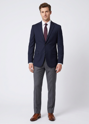 Montefino Mens Solid Navy Blue 100% Wool Slim Fit Blazer Sportcoat