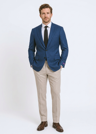 Canuti By Steven Land Textured Royal Blue Modern Fit Peak Lapel 2 Button Blazer Sportcoat