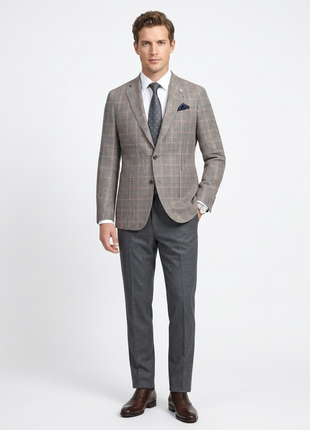 Raphael Brown And Blue Houndstooth Slim Fit Half Canvas Notch Lapel Two Button  Blazer
