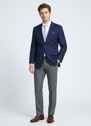 Raphael Navy Blue with Purple Lining Classic Fit Two-Button Notch Lapel Blazer