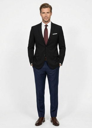 John Varvatos Textured Black Slim Fit Wool Stretch Two Button Blazer Sportcoat