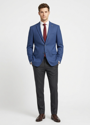 John Varvatos Textured Blue Slim Fit Wool Two Button Blazer Sportcoat