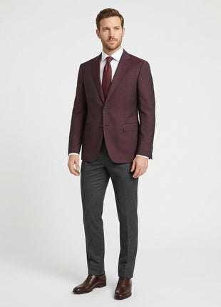 Emporio Armani Burgundy Textured Modern Fit Notch Lapel Two Button Wool Blazer Sportcoat 42R