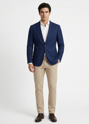 T.O. TR Mens Textured Navy Classic Fit Patch Pockets 2 Button Jacket Blazer