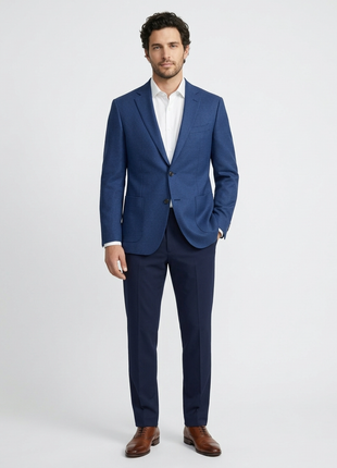 T.O. TR Mens Textured Blue Classic Fit Patch Pockets 2 Button Jacket Blazer