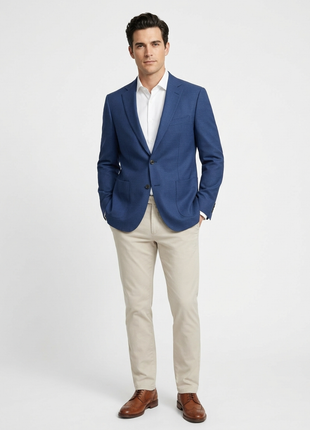 T.O. TR Mens Textured Blue Slim Fit Patch Pockets 2 Button Jacket Blazer