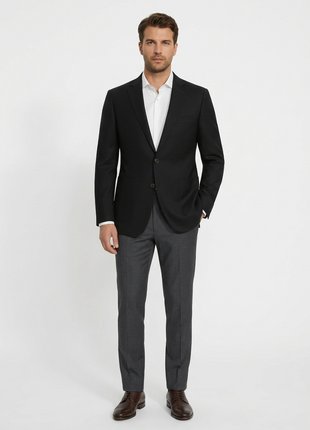 T.O. TR Mens Textured Black Classic Fit Patch Pockets 2 Button Jacket Blazer