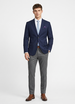 Men's Notch Lapels Dark Navy Solid Blazer - The Suit Depot