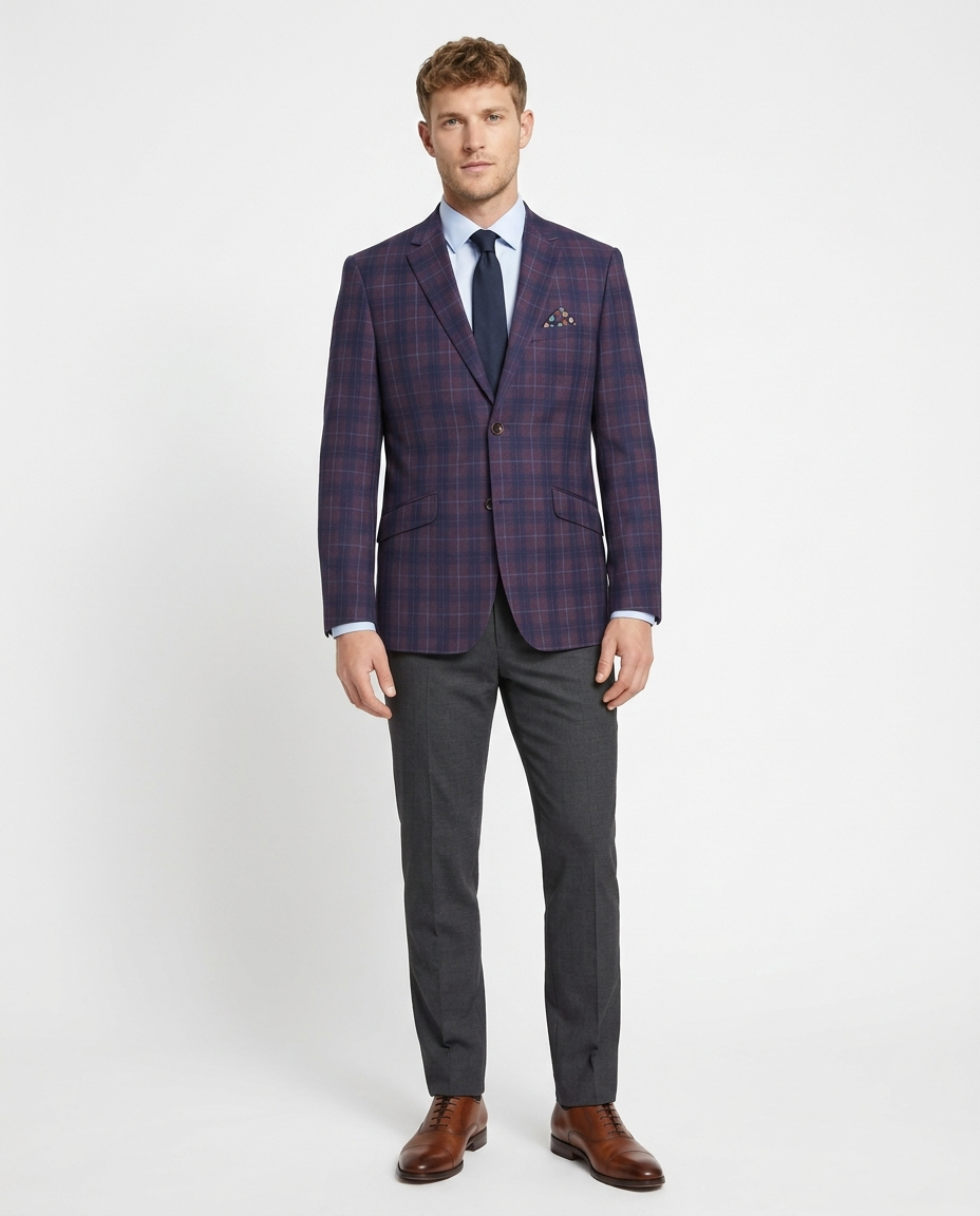 Men's 2 Buttons Slim Fit Blazer Premium Plaid Sport Coat The Suit Depot Men's 2 Buttons Slim Fit Blazer Premium Plaid Sport Coat The Suit Depot