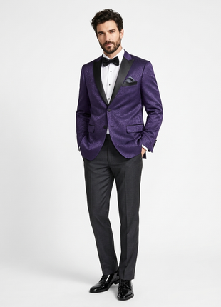 Men's Slim Fit Peak Lapel Tuxedo Blazer With Embroidered Pattern - The Suit Depot