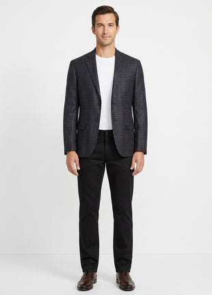 Mens Charcoal Gray & Navy Plaid Wool Silk Cashmere Blend Blazer Sportcoat