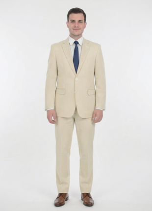 Emigre Classic Fit Tan Striped Two Button Cotton Seersucker Suit