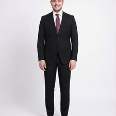 Zanetti Classic Fit Solid Black Two Button Wool Suit - The Suit Depot