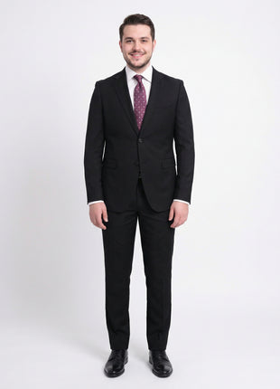 Zanetti Classic Fit Solid Black Two Button Wool Suit - The Suit Depot