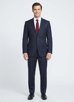Hugo Boss Edison1/power Classic Fit Navy Blue Tonal Herringbone Wool Suit