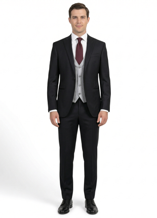 Corneliani Mens Black and Silver Mixed Pattern Fully-Canvassed Peak Lapel Classic Fit 3-Piece Wool Blend Suit - 40R