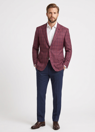 Vitali Plaid Berry Modern Fit Notch Lapel 2-Button Blazer Sport Coat