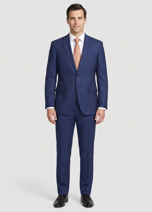 English Laundry Blue Textured Slim Fit Notch Lapel Stretch Wool 2-Button Suit