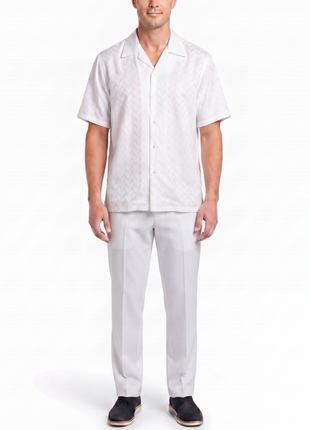 Apollo King Royal Diamond White Tonal Jacquard Regular Fit Walking Suit