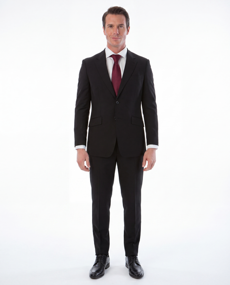 Mazara Mens Black Classic Fit 100% Wool 2 Piece Suit