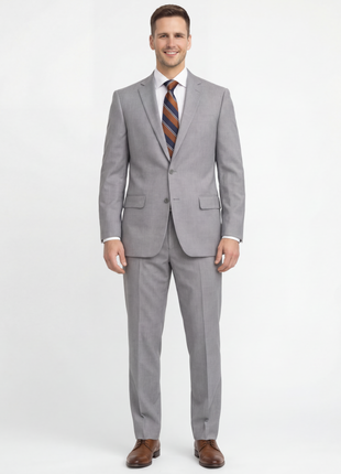 Mazara Mens Classic Fit Light Gray Two Button 100% Wool Suit