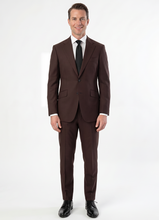 Sartoria Mazara Mens Slim Fit Solid Brown 100% Wool 2 Piece Suit - The Suit Depot