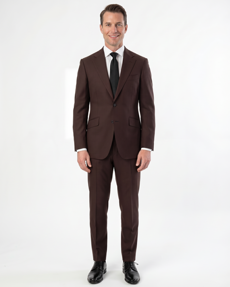 Sartoria Mazara Mens Slim Fit Solid Brown 100% Wool 2 Piece Suit - The Suit Depot