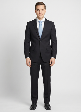 Mens Classic Fit Two Button 100% Wool Wrinkle Resistant Suit - Solid Black