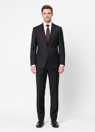 Men's Euro Slim Fit Solid Black Two Button 2 Piece 100% Wool Suit - The Suit Depot