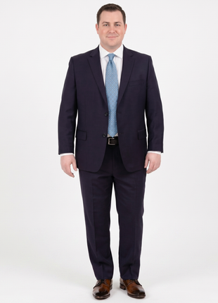 Mens Mazara Portly Fit Solid Navy Blue Two Button Wool Suit - The Suit Depot