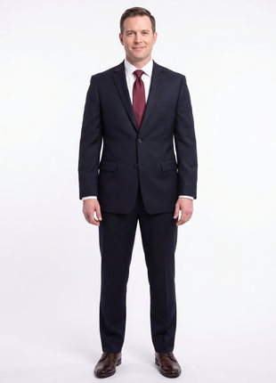 Men’s Classic Fit Solid Navy Two Button 100% Wool Suit