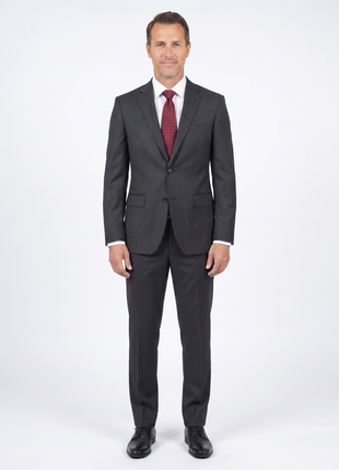 Label M Men's Classic Fit Two Button 100% Wool Wrinkle Resistant Suit - Charcoal Gray - The Suit Depot