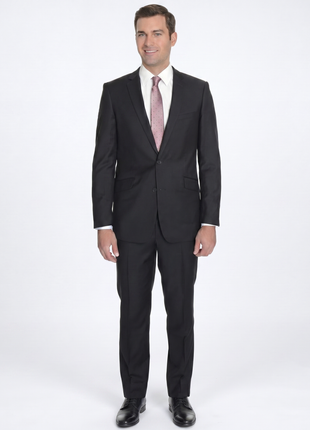 Men's Raphael Slim Fit Solid Black Two Button Wool 2 Piece Formal Business Suit - The Suit Depot