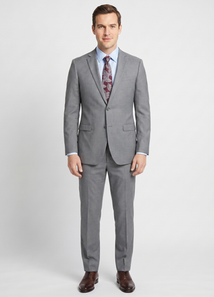 Blujacket Mens Solid Light Gray Wool Cashmere Trim Fit 2 Piece Suit - The Suit Depot