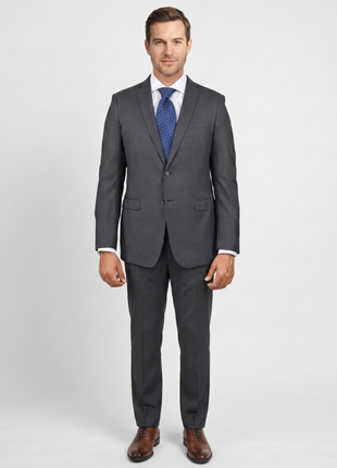 Blujacket Mens Solid Charcoal Gray Wool Cashmere Trim Fit 2 Piece Suit