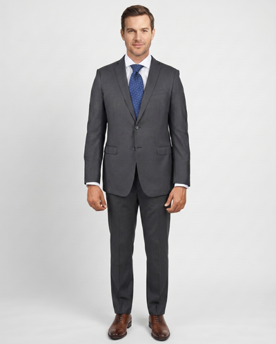 Blujacket Mens Solid Charcoal Gray Wool Cashmere Trim Fit 2 Piece Suit