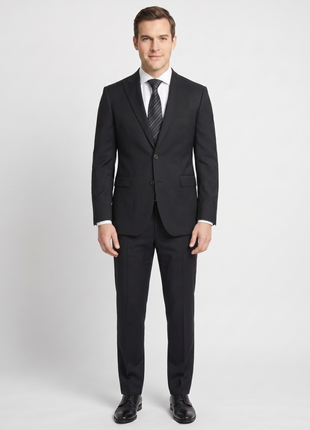 Di'nucci Slim Fit Black Textured Peak Lapel Wool Blend Suit