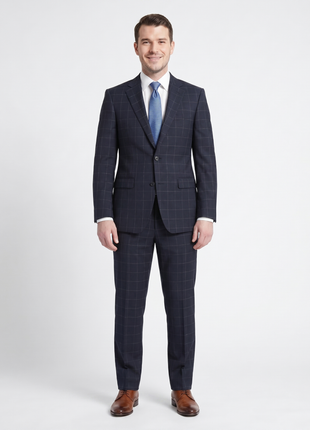 Men's Calvin Klein Navy Blue Windowpane Slim Fit Wool Suit