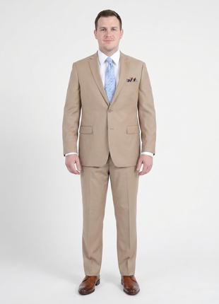 Men's Regular Fit Tan Light Brown Two Button 2 Piece 100% Wool Suit - The Suit Depot