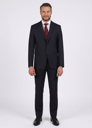 Di'nucci Slim Fit Navy With Burgundy Stripe Peak Lapel Wool Blend Suit