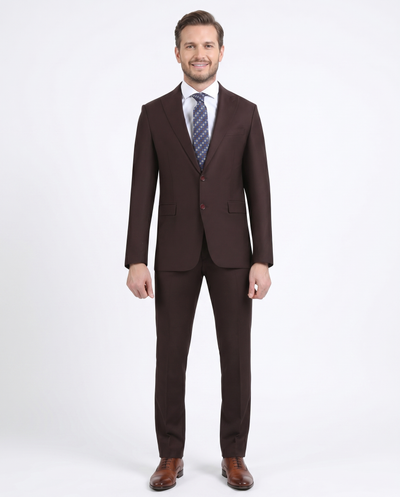 Di'nucci Slim Fit Solid Burgundy Peak Lapel Wool Blend Suit