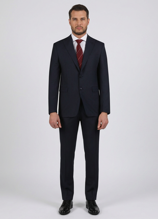 Di'nucci Slim Fit Navy Blue With Blue Stripe Peak Lapel Wool Blend Suit