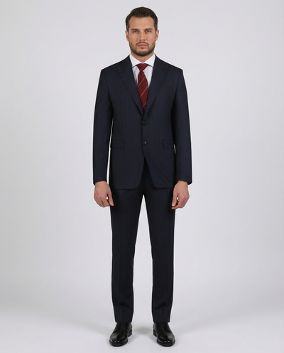 Di'nucci Slim Fit Navy Blue With Blue Stripe Peak Lapel Wool Blend Suit