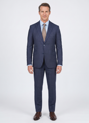 Slim Fit Blue Check Guabello Wool Light Flannel Suit
