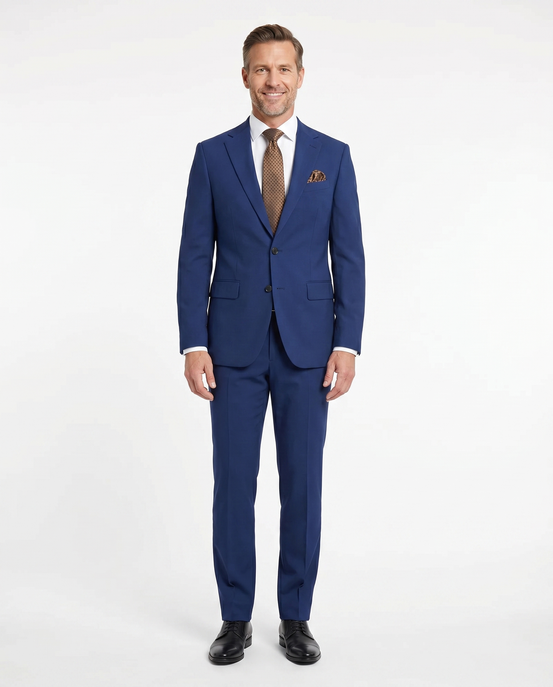 Mens Solid Blue Slim Fit 100% Stretch Wool Prehemmed Suit, 46 / Short